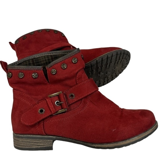 Call It Spring Pull On Ankle Boots Red Size 8 - Picture 1 of 9